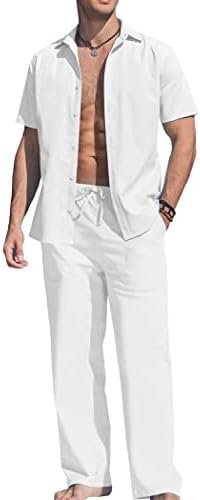 COOFANDY Men's Linen Set Beach 2 Pieces Casual Outfits Button Up Shirts Drawstring Pants