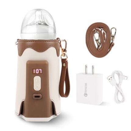 COOZMENT Portable Bottle Warmer,Travel Bottle Warmer with Fast Charging &Cordless,Lightweight＆Portable Baby Bottle Warmer,Milk Warmer with Temperature Control,Suitable for Traveling/Camping/Home