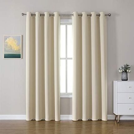 CUCRAF Living Room Window Curtains - Thermal Insulated Energy Smart Blackout Grommet Curtains for Bedroom, 2 Panel Sets(52 x 84 Inch, Light Beige)