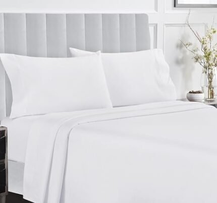 California Design Den Full Size Sheet Sets, Natural 100% Cotton Sheets, Soft Luxury 400 Thread Count Sateen 4 Pc Bedding Sheets & Pillowcase Set, Deep Pocket Cooling Sheets (Bright White Sheets)