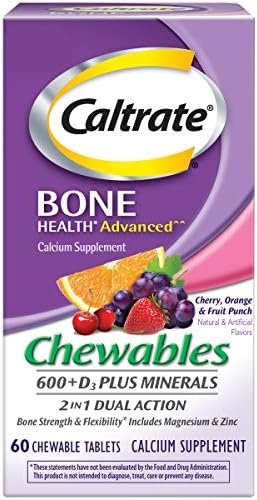 Caltrate Chewables 600 Plus D3 Plus Minerals Calcium Vitamin D Supplement, Cherry, Orange and Fruit Punch - 60 Count