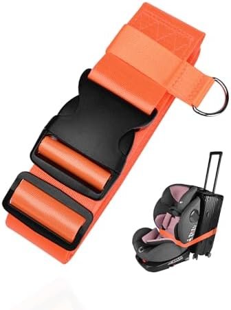 Car Seat Travel Belt to Suitcase,Car Seat Travel Strap to Convert Kid Car Seat and Carry-on Luggage to Airport Car Seat Stroller Carrier,Safe Travel Solution for Transport Car Seat (Orange)