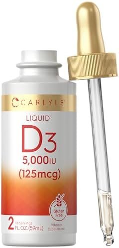 Carlyle Liquid Vitamin D3 | 5000 IU (125 mcg) | 2 oz | Vegetarian, Non-GMO, and Gluten Free Supplement | Vitamin D Liquid Drops for Adults