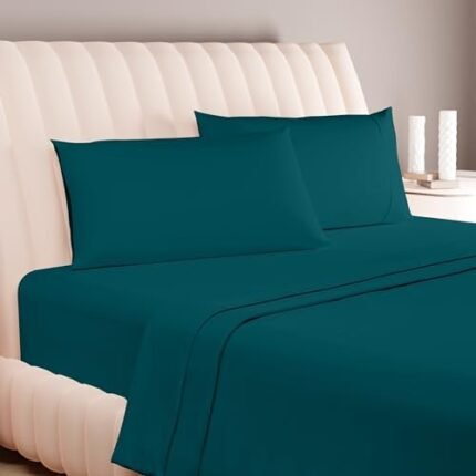 Carressa Linen 600 Thread Count Long Staple Soft Egyptian Cotton Sheet Set, 4 Piece Set, Queen Sheets, Upto 17 in Deep Pocket, Smooth & Soft Sateen Weave, Deep Pocket, Luxury Bedding, Teal