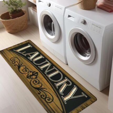 Cekene Laundry Room Runner Rug 24"x59" Non Slip Farmhouse Laundry Rug Runner Washable Laundry Mats with Rubber Backing Brown Area Carpet Runner for Washroom Entrance Bathroom