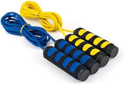 CeleMoon 2-Pack Lightweight 9 Feet Adjustable Cable Kids Jump Rope with Anti-Slip Foam Grip Handles and Storage Bag BLUE & YELLOW