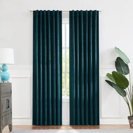 Central Park Moderate Velvet Blackout Window Curtain Panels 84in Long Rod Pocket Backtabs for Living Room Bedroom Geo EmbossedTrellis Window Treatment Drape Sets 52inx 84inx2, Panel Pairs to Go, Teal