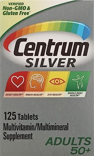 Centrum Silver Multivitamin for Adults 50 Plus, Multivitamin/Multimineral Supplement, Vitamin D3, B-Vitamins, Gluten Free, Non-GMO Ingredients, Supports Memory and Cognition in Older Adults - 125 Ct