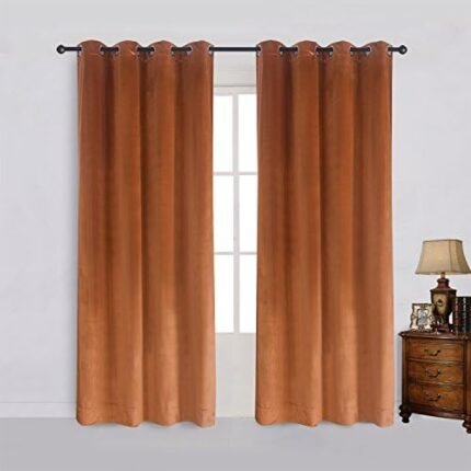 Cherry Home Super Soft Rustic Velvet Decor Blackout Drapes Room Darkening Curtains Panel Metallic Grommet Drapery 52 by 84 Inch Caramel Cafe,2 Panels