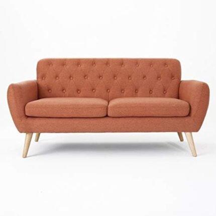 Christopher Knight Home Bernice Mid-Century Modern Tufted Fabric Sofa, Burnt Orange / Natural