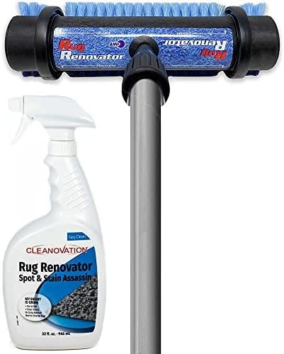 Cleanovation Rug Renovator Floor Scrub Brush with Long Handle, Scrape Brush Stiff Bristle Scrubber, Cleaning for carpet pet stains and odors, 32 Fl oz Carpet Shampoo