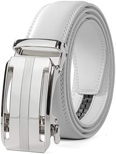 Clubbelts Men's Leather Ratchet Belt with Automatic Buckle, Black/White/Brown, 1 3/8 Wide, Adjustable Dress Belt for Men