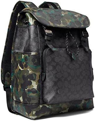 Coach League Flap Backpack in Signature with Camo Print Leather Charcoal Multi One Size