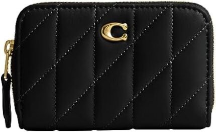 Coach Quilted Pillow Leather Small Zip Around Card Case, BLACK