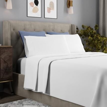 Color Sense Luxury Cotton Blend 1200 Thread Count Full Size Bed Sheet Set White, Ultra Soft & Silky Sateen 4pcs Sheets Set, Moisture Wicking & Wrinkle Resistant Sheets, Sheet Set