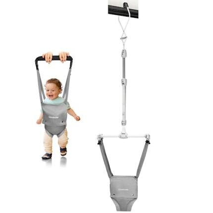 Cowiewie 2 in 1 Baby Door Jumper w/Baby Walking Harness Function, Baby Jumper with Door Clamp Adjustable Strap and Seat, Gray