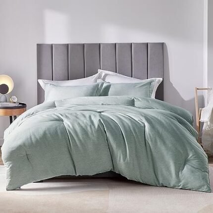 CozyLux Queen Size Comforter Set - 3 Pieces Sage Green Soft Luxury Cationic Dyeing Bedding Comforter for All Season, Breathable Lightweight Fluffy Boho Bed Sets with 1 Comforter and 2 Pillow Shams