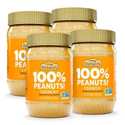 Crazy Richard's 100% All-Natural Crunchy Vegan Peanut Butter with No Added Sugar and Non-GMO (16 Ounce, Pack of 4)