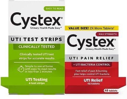 Cystex Urinary Tract Infection (UTI) Test Strips + Pain Relief: 4 Test Strips & 48 Capsules Pain Relief Medicine