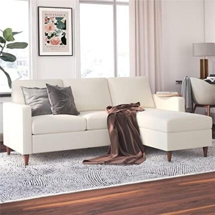 DHP Liah Reversible Sectional Sofa with Pocket Spring Cushions, Ivory