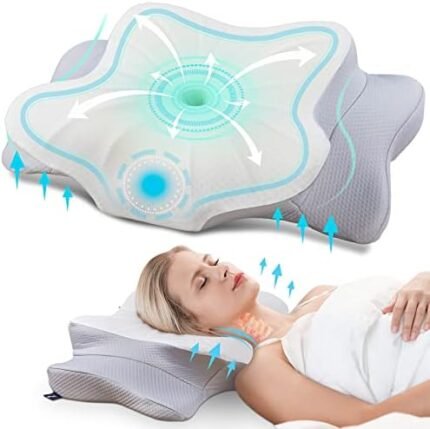 DONAMA Cervical Pillow for Neck and Shoulder,Contour Memory Foam Pillow,Ergonomic Neck Support Pillow for Side Back Stomach Sleepers with Pillowcase