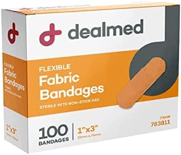 Dealmed Sterile Flexible Fabric Adhesive Bandages – 1x3 Inch – 100/Box - Breathable First Aid Strip Pack - Soft Stretch Wound Patch for Medical, Emergency Kits & Clinic