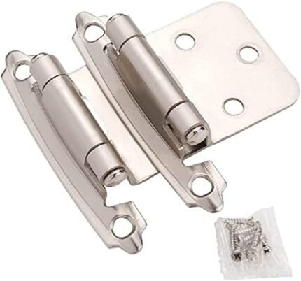 DecoBasics Cabinet Hinges Brushed Nickel for Kitchen Cabinets Doors (30 Pair -60 Pcs) -1/2" Overlay (Variable) -Self Closing Kitchen Cabinet Hinges Flush Mount w/Silicon Bumpers & Hardware Screws