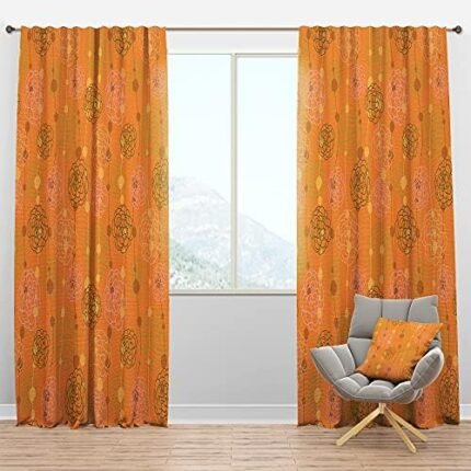 DesignQ Blackout Curtains 'Retro Handdrawn Flowers III' Curtains for Bedroom, Curtains for Living Room, Curtains & Drapes - Thermal Insulated -Single Panel -52x63