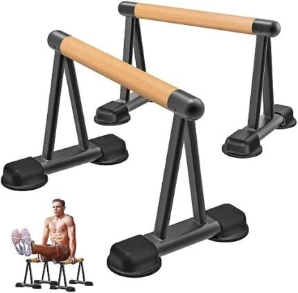 Dolibest Push Up Bar, 12'' High Parallettes Bars with Wooden Handles, Stable and Comfortable Calisthenics Equipment, Suitable for Handstand, L-Sit, Dip Bar, Strength Training for Indoor Outdoor