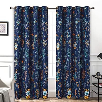 DriftAway Floral Curtains for Bedroom 84 inches Long Living Room Lined Blackout Drapes Thermal Insulated Grommet for Kitchen Window 2 Panels