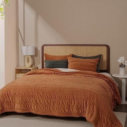 EVERGRACE Velvet Quilt King Size, Luxury Velvet Bedding Set, Ultra Soft Ruched Quilt Sets, Lightweight Velvet Comforter Set, Vintage Textured Velvet Bedspread Coverlet with 2 Shams, Burnt Orange