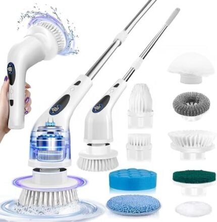 Electric Spin Scrubber,3 Speeds Rotating Scrubber for Cleaning, Cordless Scrub Brush with 9 Replaceable Head,Shower Cleaning Brush with 3 Extension Long Handle,Power Scrub for Bathroom Tub Tile Floor