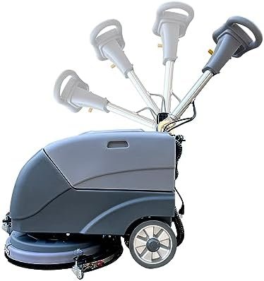 Emotor 15'' Foldable Walk Behind Hand Push Floor Scrubber Machine for Industrial Commercial Use, Upgrade Automatic Water Flow, Machine Size 32"X18"X25"(Gray)