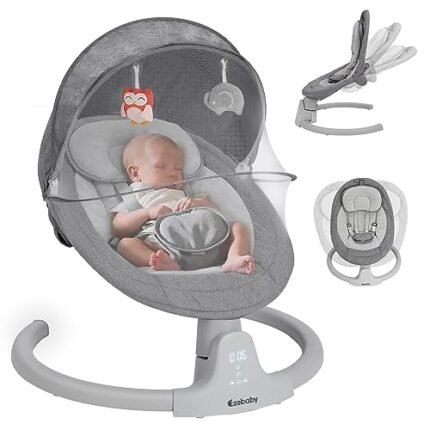 Ezebaby Baby Swings for Infants, Portable Baby Swing for Newborn, with Remote Control, 5 Swing Amplitudes, 3 Seat Positions, 5 Point Harness Belt, Preset Lullabies - Infant Swing for Baby 0-6 Month