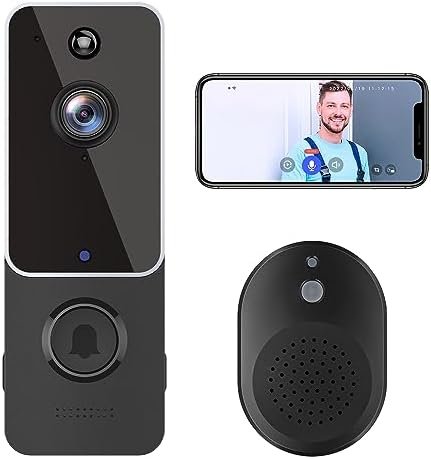 FISHBOT Doorbell Camera Wireless with Ring Chime, AI Human Detection, 1080p HD Video, Cloud Storage, Night Vision, Battery Powered, Real-Time Alert, Indoor/Outdoor Surveillance