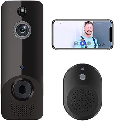 FISHBOT Smart Video Doorbell Camera Wireless for Home Security System, Ring Chime Included, 100% Non-Wired, Human Motion Detection, Two-Way Audio, HD Live Image, Night Vision, Indoor Surveillance