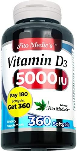 FITO MEDIC'S Lab - Vitamin d - 5000 IU of - Vitamin d3-360 Softgels - Vitamin d3 5000 iu - for Bone, Teeth, Muscle and Immune Health Support, Ultra high Absorption, vitamina d3.