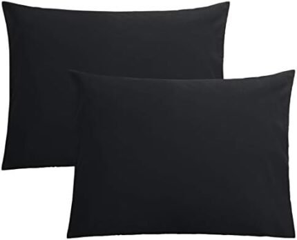 FLXXIE 2 Pack Microfiber Standard Pillow Cases, 1800 Super Soft Pillowcases with Envelope Closure, Wrinkle, Fade and Stain Resistant Pillow Covers, 20x26, Black