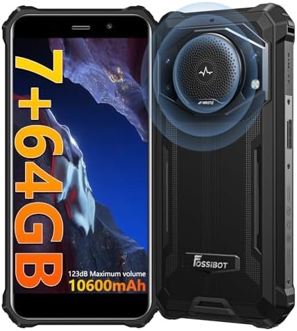 FOSSIBOT F101P Rugged Call Phone，Android 13 7GB+64GB /1TB Rugged Smartphone 10600mAh Unlocked Phone 123dB Loud Volume Phone 5.45" 24MP+8MP Camera Waterproof Smartphone 4G Dual SIM OTG Octa-core 18W