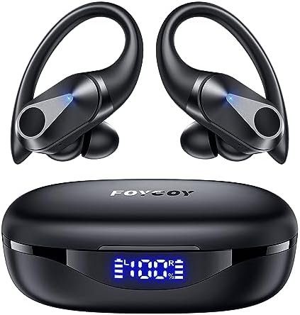 FOYCOY Wireless Earbuds Bluetooth Headphones 90Hrs Playtime Ear Buds IPX7 Waterproof Sports Earphones Wireless Charging Case & Over-Ear Earhooks for Workout