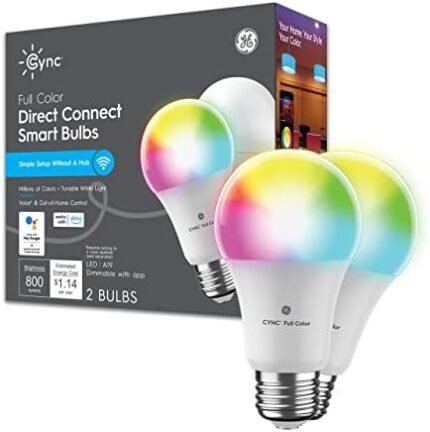 GE CYNC A19 Smart LED Light Bulbs, Room Décor Aesthetic Color Changing WiFi Lights, LED Indoor Light Bulb, Works with Amazon Alexa and Google (2 Pack)