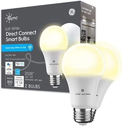 GE CYNC Smart LED Light Bulbs, Soft White, Bluetooth and Wi-Fi, Works with Alexa and Google, A19 (2 Pack)