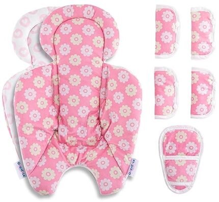 GREATALE Infant Insert Compatible with The Latest Version of 4moms RockaRoo and MamaRoo,Reversible Newborn Insert,Baby Insert with Head and Body Support (Insert(Pink) + 5 Pcs Strap Pad)