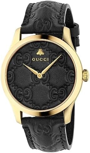 Gucci Gold-Tone and Leather Casual Black Watch(Model: YA1264034)