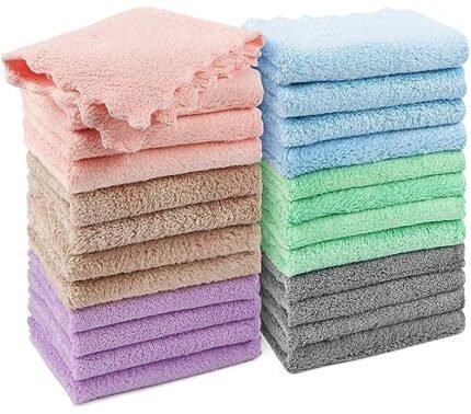 HOMEXCEL Baby Washcloths 24 Pack, Microfiber Coral Fleece Baby Bath Face Towels, Extra Absorbent and Soft Wash Cloths for Newborn, Infant, and Toddlers, Baby Boy Girl Washcloth for Face and Body 7x9"