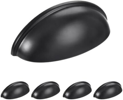 HOMOTEK 5 Pack Drawer Bin Cup Pulls Dresser Pulls for Cabinets Matte Black - 3 Inch Hole Centers Furniture Handles,Kitchen Cabinet Hardware