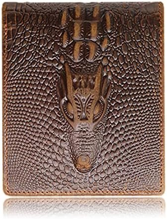 HRS Crocodiile Wallets for Men- Ultra Slim Genuine Leather Mens Bifold Wallet Vintage Personal with Alligator Embossed