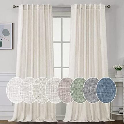 H.VERSAILTEX Natural Linen Curtains 108 inches Long for Living Room 2 Panels Back Tab Loop Pocket Linen Textured Light Filtering Neutral Country Rustic Farmhouse Boho Curtain for Bedroom, Ivory