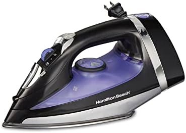 Hamilton Beach Iron & Garment Steamer for Clothes with Smooth Press Stainless Steel Soleplate, 1200 Watts, 8’ Retractable Cord, Black (14214)