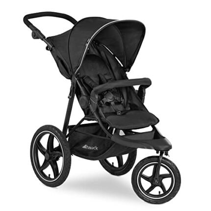 Hauck Runner 2 Compact Foldable Tricycle Jogger Buggy Stroller Pushchair with Height-Adjustable Handle, Large Pneumatic Wheels, & UPF 50 Canopy, Black